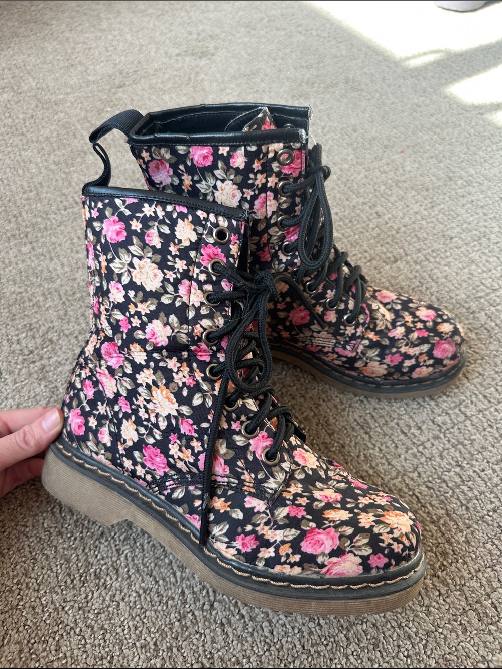 Dark Victorian floral lace up combat boots!